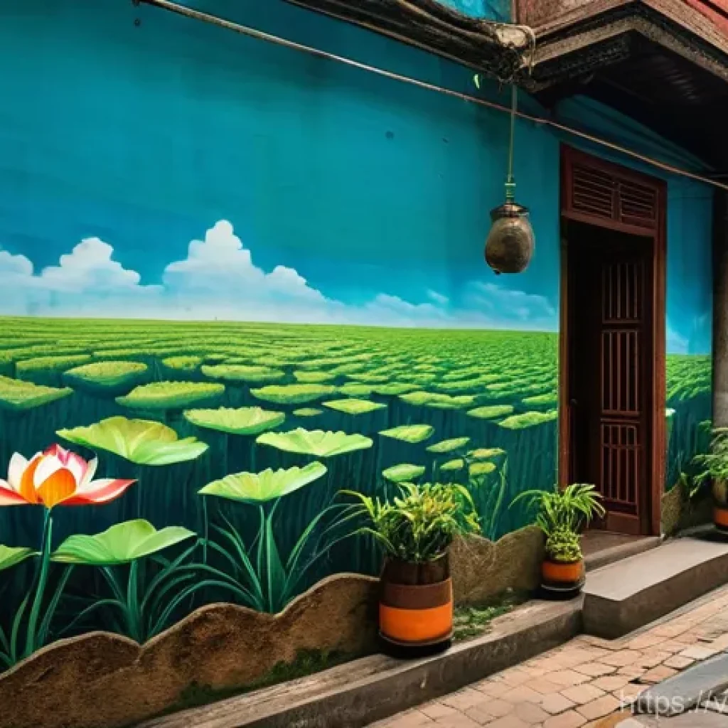 거리공연의 정치적 메시지 - **Prompt 1: Vibrant Environmental Mural in a Vietnamese Alleyway**
    "A stunning, large-scale mura...