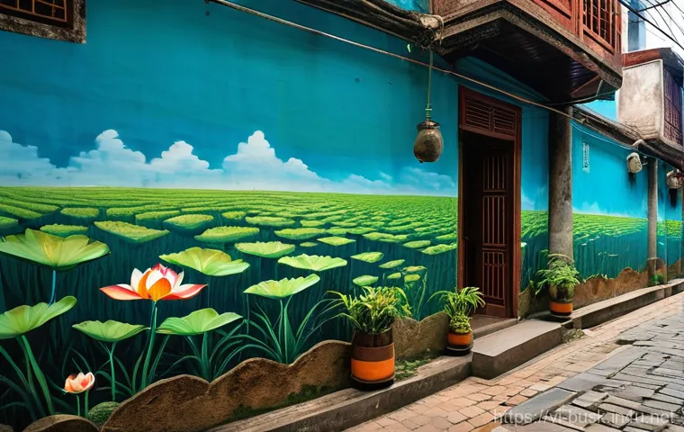 거리공연의 정치적 메시지 - **Prompt 1: Vibrant Environmental Mural in a Vietnamese Alleyway**
    "A stunning, large-scale mura...