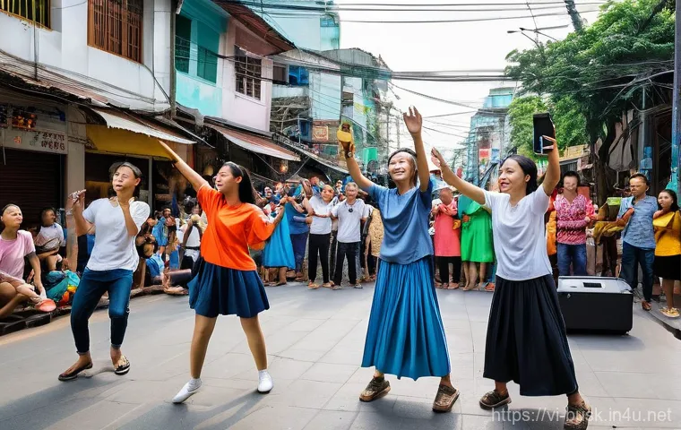 거리공연을 위한 팀워크 중요성 - **Vibrant Street Art Performance in Ho Chi Minh City**
    "A dynamic and energetic street art perfo...