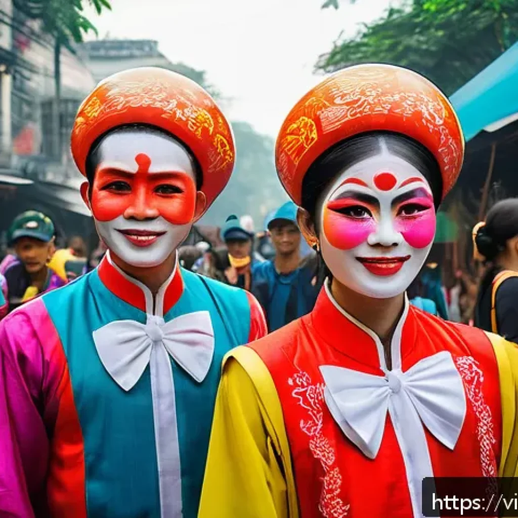 거리공연을 위한 창작 지원 사업 - A vibrant street art festival scene in Hanoi, Vietnam, featuring young street performers dressed in ...