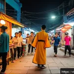 Home 22 거리공연의 장점과 단점 - A vibrant Vietnamese street scene at sunset featuring diverse street performers: a traditional đàn b...