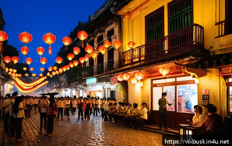 거리공연 관련 대회와 페스티벌 - A vibrant street performance scene in Hanoi&rsquo;s Old Quarter during a cultural festival, showcasing tra...
