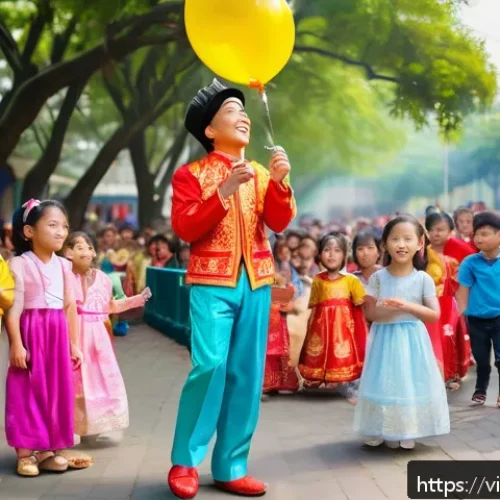 Home 31 거리공연의 연령대별 접근 방법 - A lively outdoor street performance scene in a vibrant Vietnamese park during daytime, featuring a c...