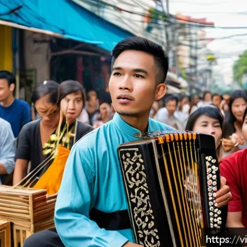 Home 30 거리공연 마케팅 전략 - A vibrant street performance scene in a bustling urban area of Ho Chi Minh City, featuring a young V...